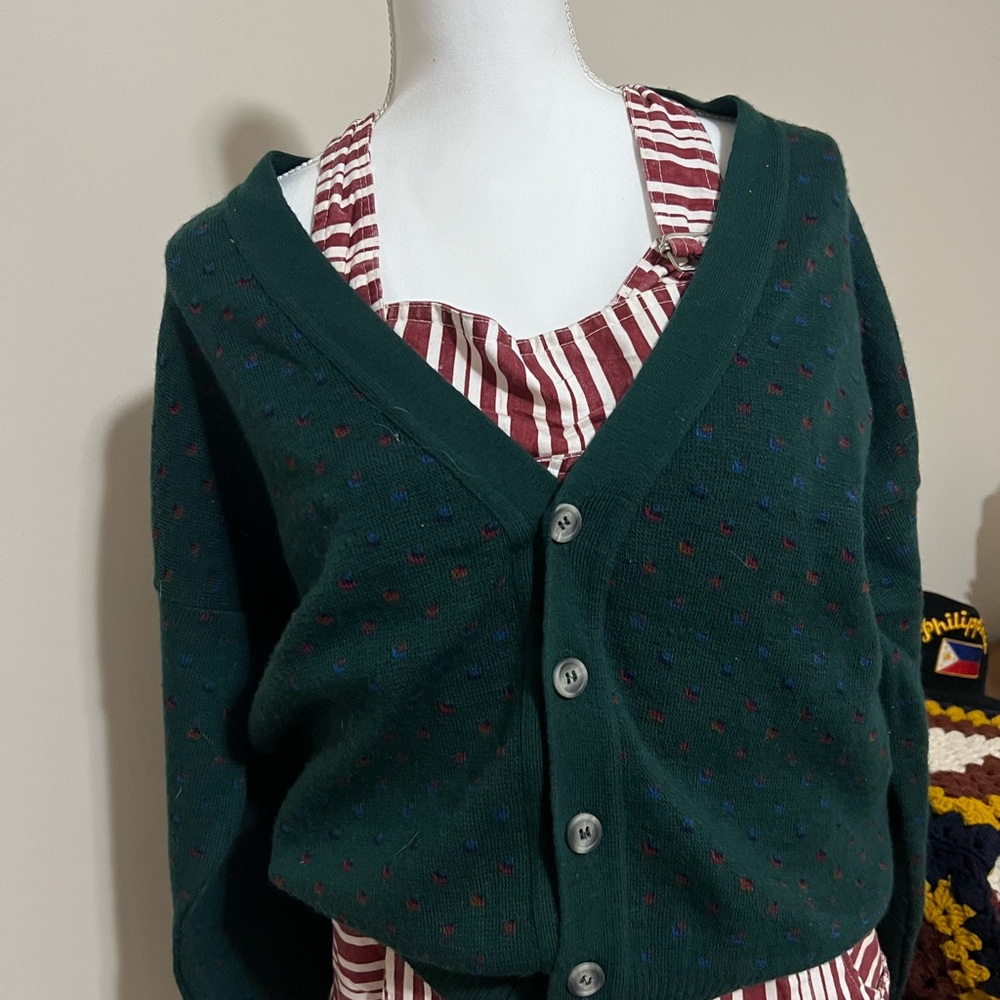 Vintage 70s Sears Green Button-Up Cardigan Sweater